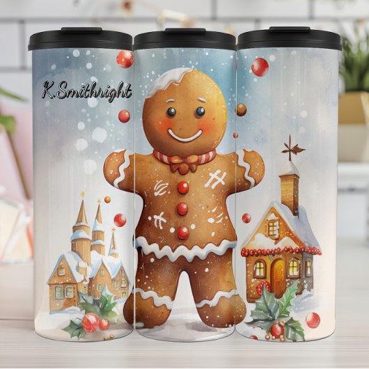 Smiling Gingerbread Winter Charm Thermosbeker