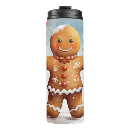 Smiling Gingerbread Winter Charm Thermosbeker (Voorkant)
