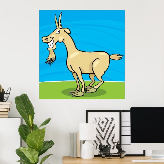 Smiling Goat Cartoon Farm Animal Poster (Thuiskantoor)