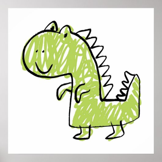 Smiling Green Dinosaur Doodle Baby kids room draw Poster (Voorkant)