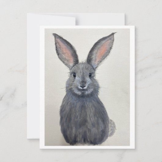 Smiling Grey Bunny Notecard - Original Artwork Feestdagenkaart (Voorkant)