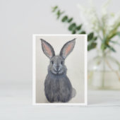Smiling Grey Bunny Notecard - Original Artwork Feestdagenkaart (Staand voorkant)