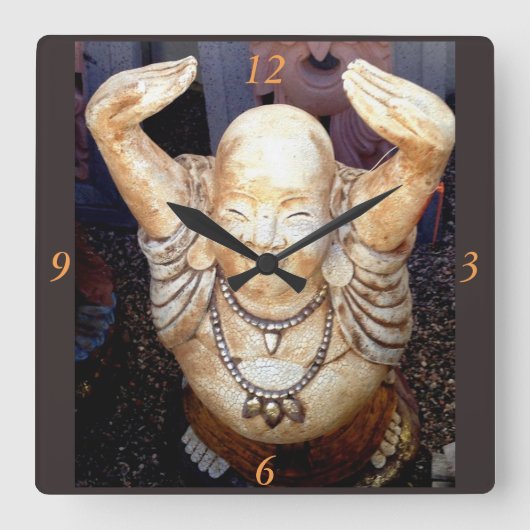 smiling happy buddha clock vierkante klok (Voorkant)