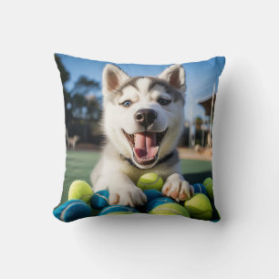 🐶Smiling Husky Puppy 🎾met Tennisballen Kussen