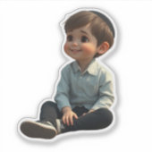 Smiling Jewish Boy – Cute Design with Kippah Sticker (Voorkant)