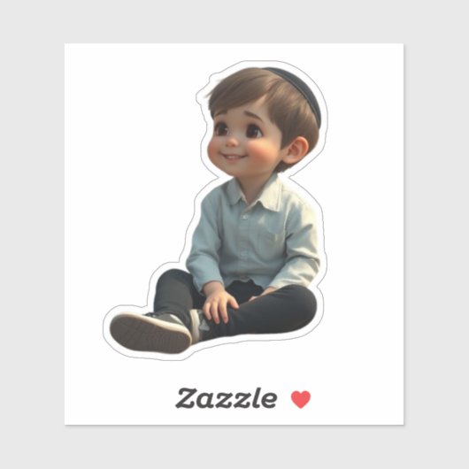 Smiling Jewish Boy – Cute Design with Kippah Sticker (Vel)