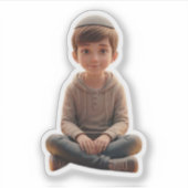 Smiling Jewish Boy – Cute Design with Kippah Sticker (Voorkant)