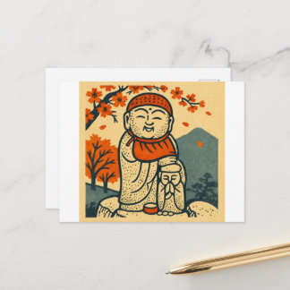 Smiling Jizo Guardian  – Japanese Folk Art  Briefkaart