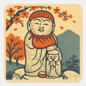 Smiling Jizo Guardian  – Japanese Folk Art  Vierkante Sticker (Voorkant)