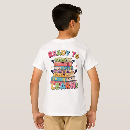 Smiling Kawaii Book Stack – Back to School Fun! T-shirt (Achterkant volledig)