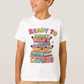 Smiling Kawaii Book Stack – Back to School Fun! T-shirt (Voorkant)