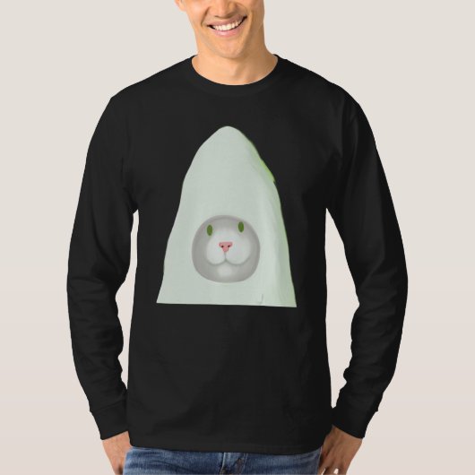 Smiling kitten artwork white cat meme t-shirt (Voorkant)