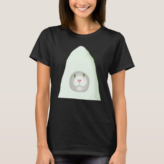 Smiling kitten artwork white cat meme t-shirt (Voorkant)