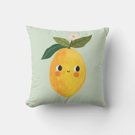 Smiling Lemon Pillow – Cute Fruit Nursery & Kids  Kussen (Voorkant)