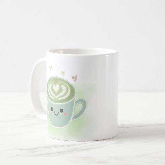 Smiling Matcha Latte Heart Mug Koffiemok (Voorkant links)
