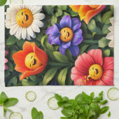 Smiling meow whimsical happy flower tea theedoek (Gevouwen)