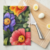 Smiling meow whimsical happy flower tea theedoek (Quarter Fold)