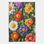 Smiling meow whimsical happy flower tea theedoek (Verticaal)