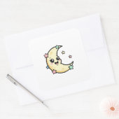 Smiling Moon – Cute Kawaii Illustration Vierkante Sticker (Envelop)