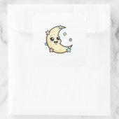 Smiling Moon – Cute Kawaii Illustration Vierkante Sticker (Tas)