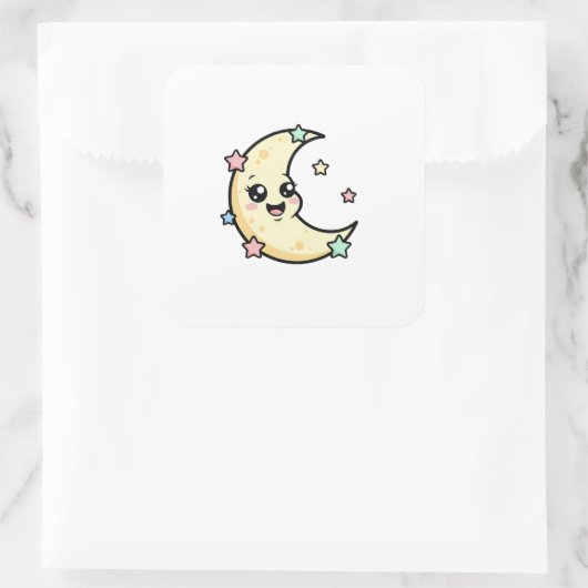 Smiling Moon – Cute Kawaii Illustration Vierkante Sticker (Tas)