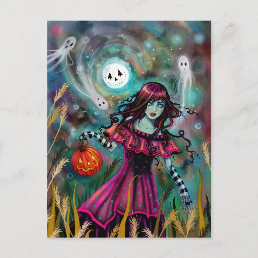 Smiling Moon Halloween Fantasy Art beroemd gemaakt Briefkaart (Voorkant)