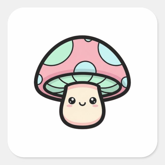 Smiling Mushroom – Cute Kawaii Illustration Vierkante Sticker (Voorkant)
