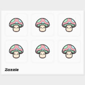 Smiling Mushroom – Cute Kawaii Illustration Vierkante Sticker (Vel)