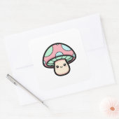 Smiling Mushroom – Cute Kawaii Illustration Vierkante Sticker (Envelop)