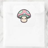 Smiling Mushroom – Cute Kawaii Illustration Vierkante Sticker (Tas)