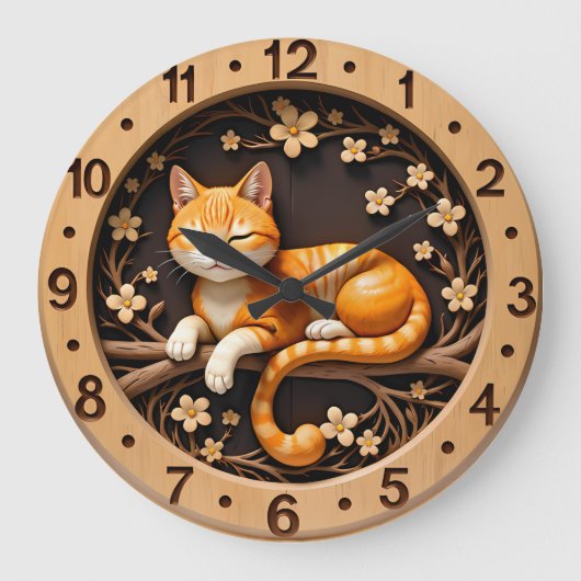 Smiling Orange Tabby Cat Spring Grote Klok (Voorkant)