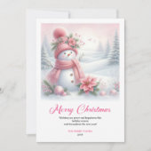 Smiling pink snowman kids greeting card digital feestdagenkaart (Voorkant)