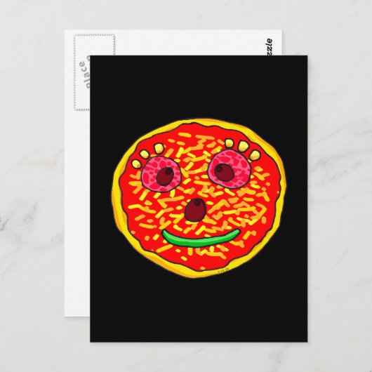 Smiling Pizza Face Illustration Design Briefkaart (Voorkant / Achterkant)