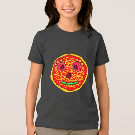 Smiling Pizza Face Illustration Design Tri-Blend Shirt (Voorkant)
