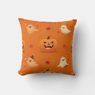 Smiling Pumpkin & Ghost Casual Pattern Pillow on B Kussen