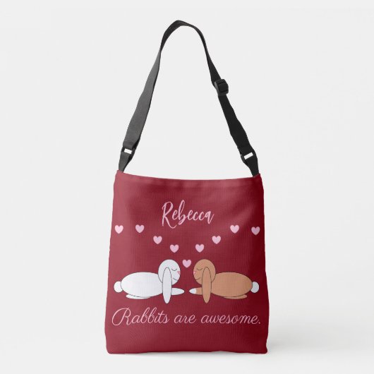 Smiling Rabbits in Love: Maroon Crossbody Tas (Achterkant)