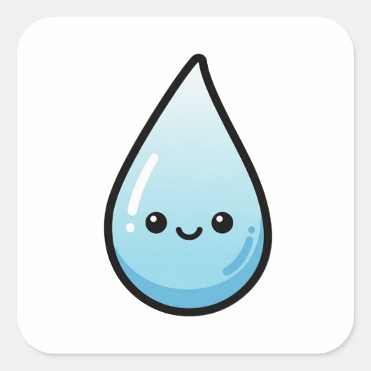 Smiling Raindrop – Cute Kawaii Illustration Vierkante Sticker (Voorkant)