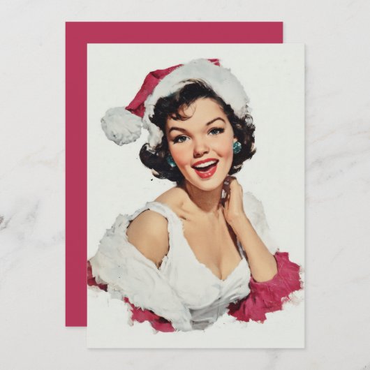 Smiling Retro Christmas Pin-Up Feestdagenkaart (Voorkant / Achterkant)