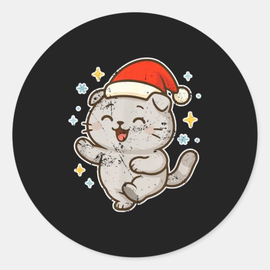 Smiling Santa Cat Holiday Cheer  Ronde Sticker (Voorkant)