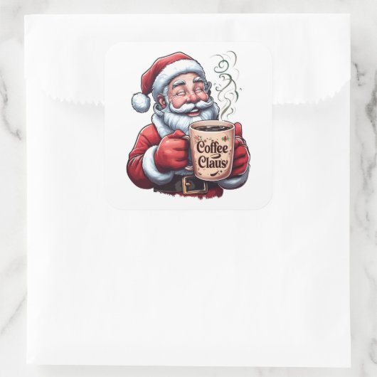 Smiling Santa Coffee Claus Steaming Mug Vierkante Sticker (Tas)