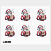 Smiling Santa Drinking Coffee Claus Vierkante Sticker (Vel)
