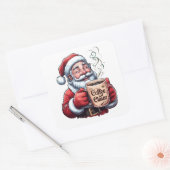 Smiling Santa Drinking Coffee Claus Vierkante Sticker (Envelop)