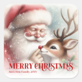 Smiling Santa Rudolph Personalized Holiday Kids  Vierkante Sticker (Voorkant)