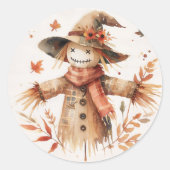 Smiling Scarecrow Autumn Watercolor Ronde Sticker (Voorkant)