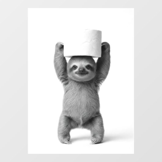 Smiling Sloth Triumphantly Lifts Toilet Paper Roll Raamsticker (Vel)