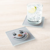 Smiling Snowman Face Square  Glazen Onderzetter (Schuin)