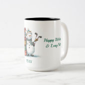 Smiling Snowman Holiday Mok – Originele Cartoon (Voorkant rechts)