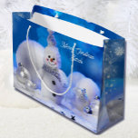Smiling Snowman Naam toevoegen Christmas Snow Groot Cadeauzakje<br><div class="desc">Smiling Snowman Voeg naam Christmas Snow Grote Gift Bag</div>