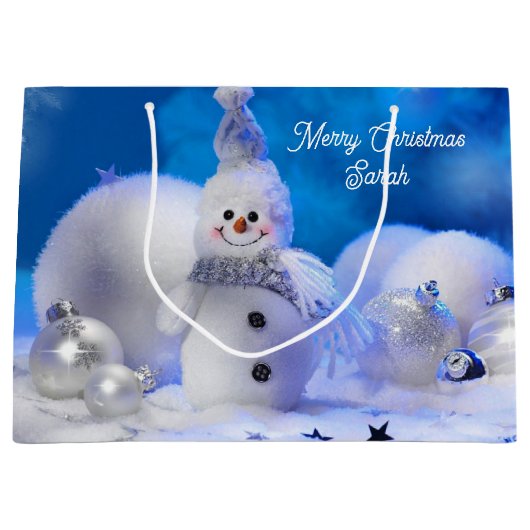 Smiling Snowman Naam toevoegen Christmas Snow Groot Cadeauzakje (Voorkant)