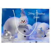 Smiling Snowman Naam toevoegen Christmas Snow Groot Cadeauzakje (Achterkant)